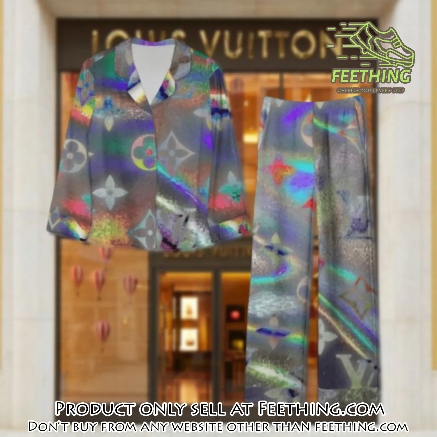 Trending luxury lv satin pajama set pjs1072 ft5901449